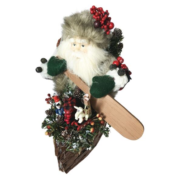 Rustic Canoeing Santa with Toys Tree Cabin Christmas Decor - Picture 3 of 11